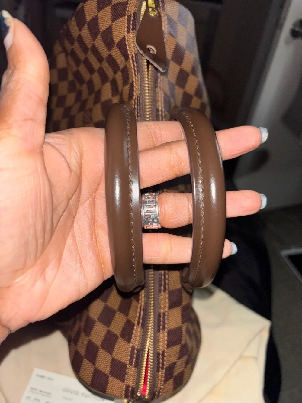 Louis Vuitton Damier Ebene Speedy 35 Satchel with Red Interior